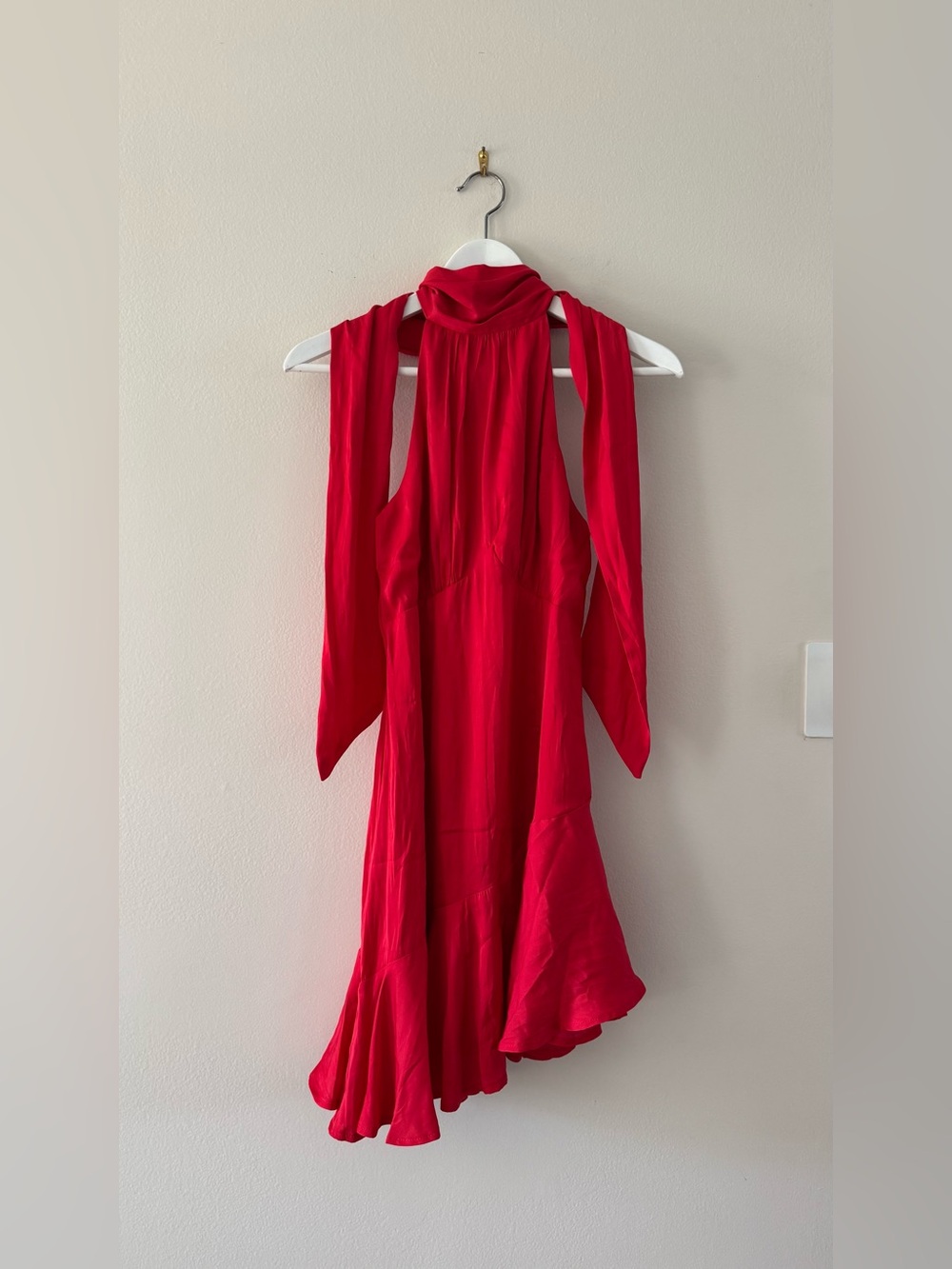 Hello Molly (Here Comes the Sun) Red Halter Neck Swing Dress with Draped Ties